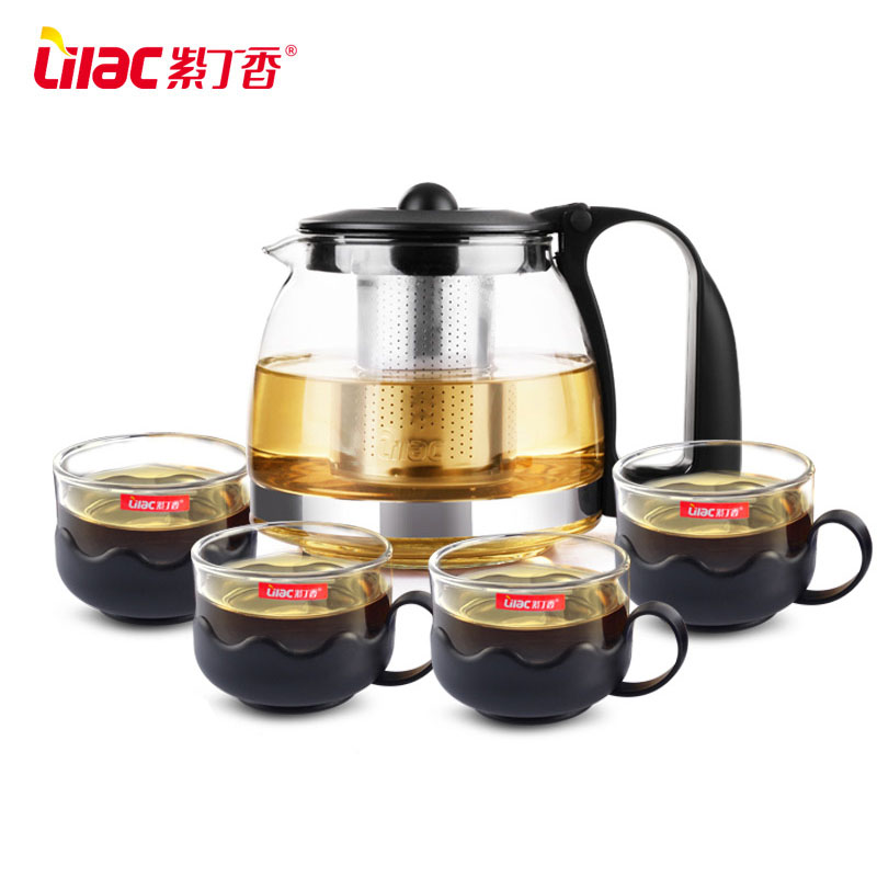 Wonderful gift removable filter food class glass tea pot sets S391